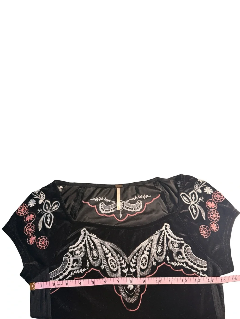 Free People Party Train Embroidered Black Velvet Top Size XS Whimsigoth Boho